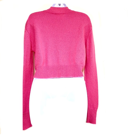 LA Hearts PINK size S crop top mockneck long sleeve pullover fuzzy sweater - Picture 2 of 8